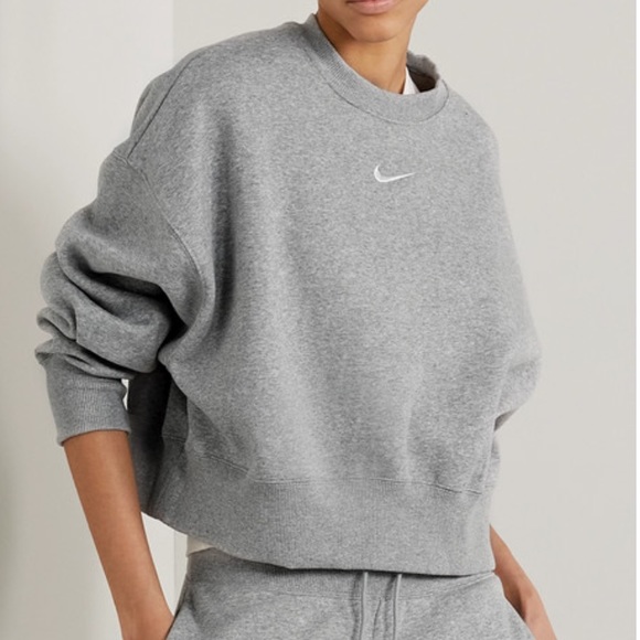 NIKE ESSENTIALS OVERSIZED CROPPED JERSEY SWEATSHIRT GRAY L - Picture 2 of 7